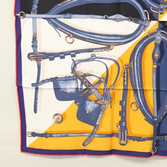 HERMES Carre 70 Scarf ""Brides et Harnais de Pologne"" Silk Blue - Picture 3 of 10